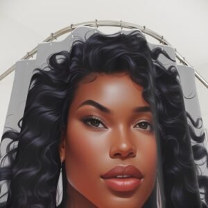 chic satin shower curtain with glamorous portrait, modern bathroom decor, stylish home accessory, unique gift for her, artistic [...]