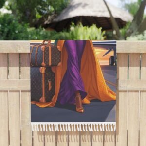 boho beach towel with chic travel design, stylish poolside accessory, perfect for summer, gift for beach lovers, vacation decor