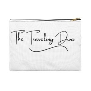 the traveling diva makeup bag. chic travel accessory pouch for the travel lover. ( black zipper, white zipper).