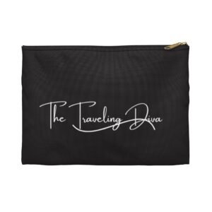 the traveling diva collection, makeup bag, personalized gift, travel lover, stylish storage. (white zipper, black zipper).