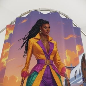 vibrant travel themed shower curtain, stylish bathroom décor, unique home makeover, gift idea for travelers, fun housewarming essentials