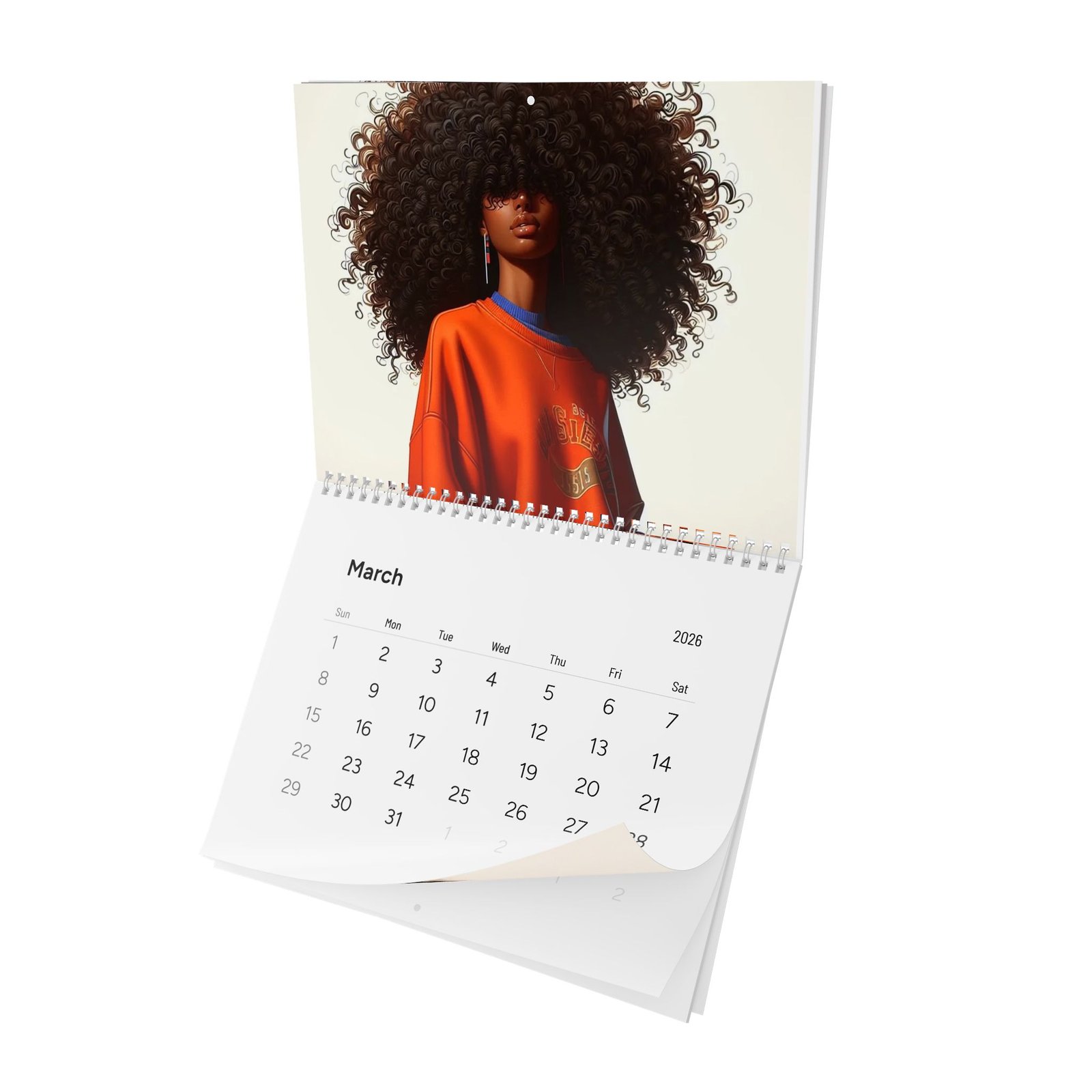 elegant afrocentric wall calendar 2026 | inspirational art, monthly planner, glossy or matte.