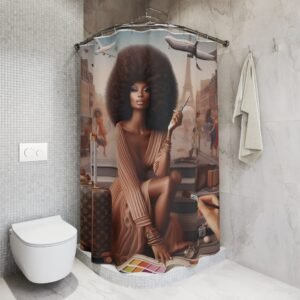 copy of vibrant travel themed shower curtain, stylish bathroom décor, unique home makeover, gift idea for travelers, fun housewarming essentials