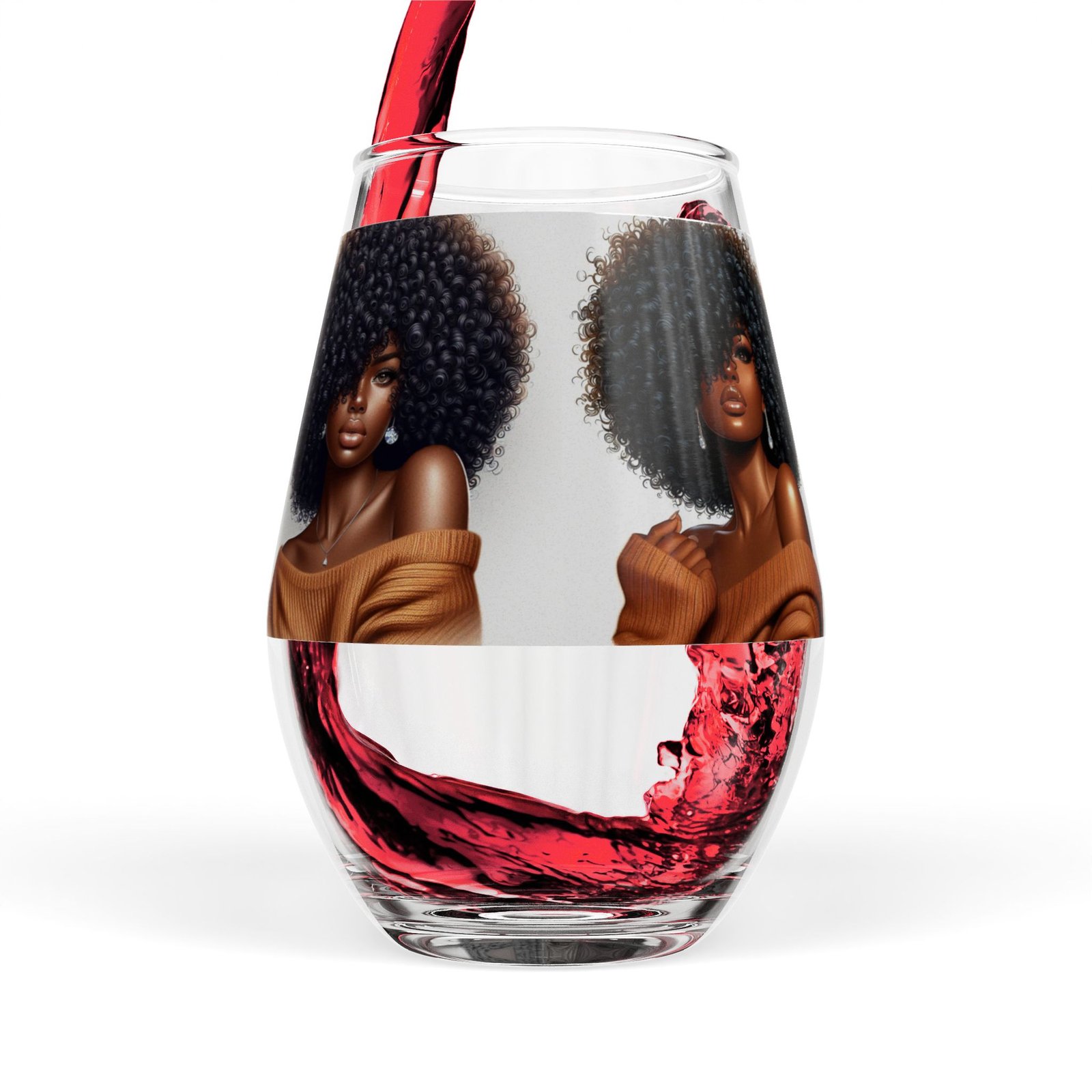 afro queen stemless wine glass — 11.75 oz