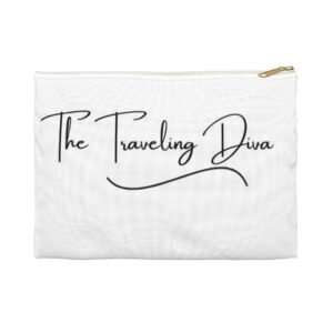 the traveling diva makeup bag. chic travel accessory pouch for the travel lover. ( black zipper, white zipper).