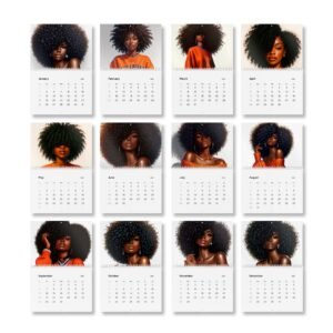 elegant afrocentric wall calendar 2026 | inspirational art, monthly planner, glossy or matte.