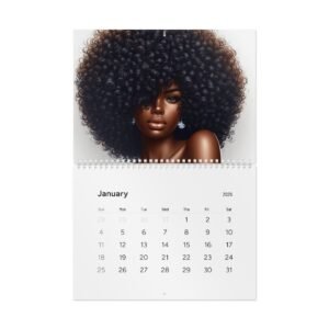 elegant afrocentric wall calendar 2026 | inspirational art, monthly planner, glossy or matte.