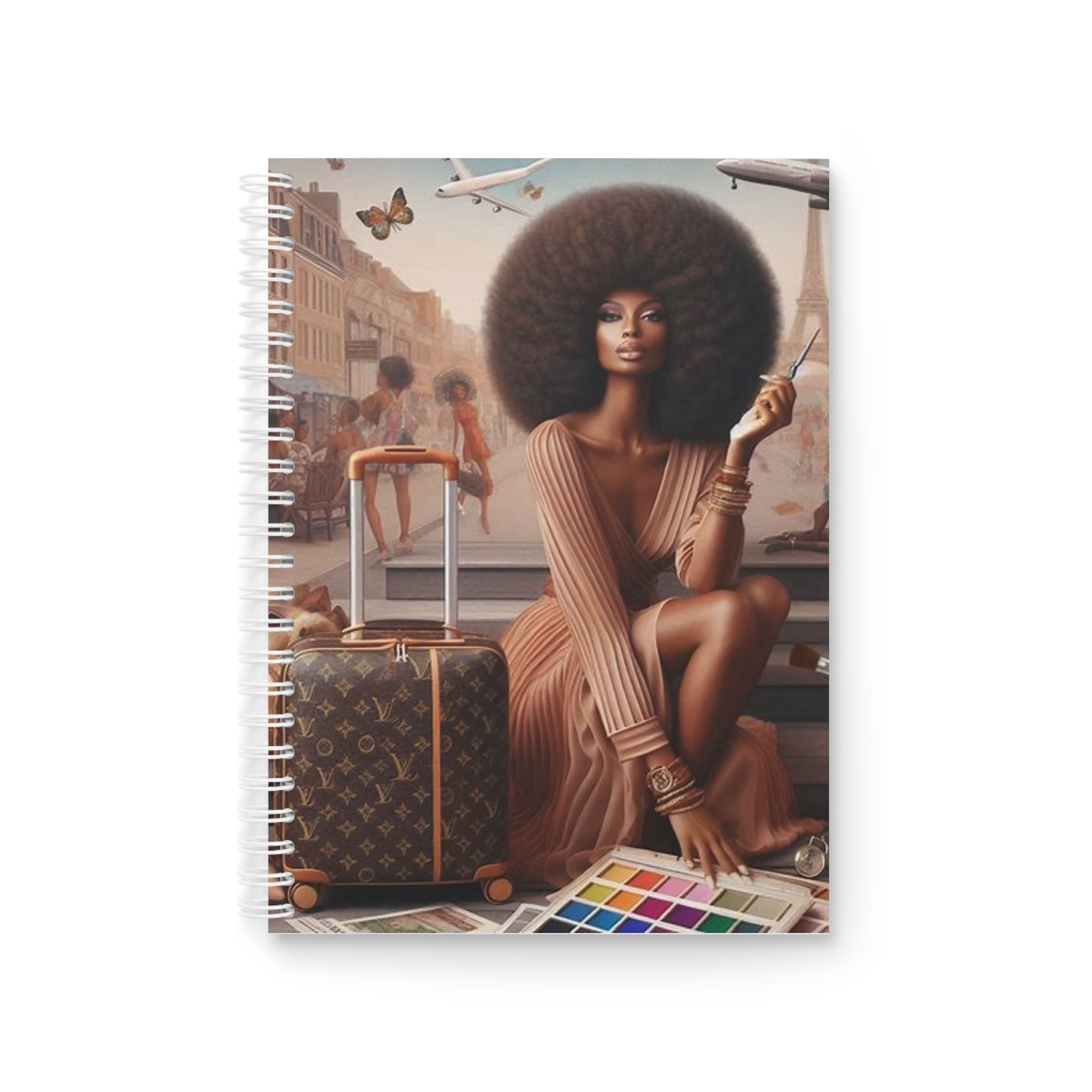 travel inspired spiral notebook with vibrant art, perfect for journaling, note taking, gift for artists, travel lovers, and students