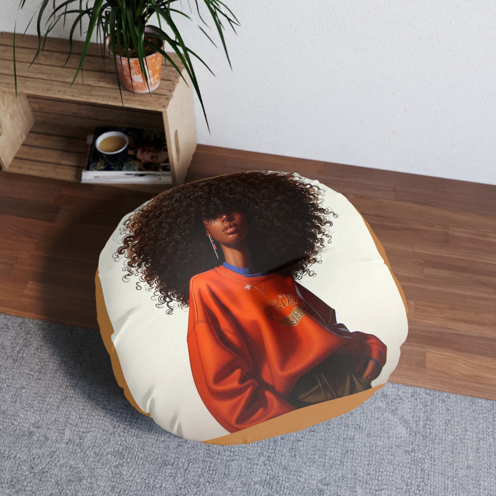 Tufted Floor Pillow with Afrocentric Design, Bohemian Decor, Cozy Seating, Unique Home Accent, Gift for Her, Round Pillow - Image 3