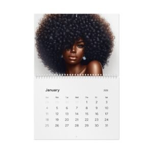 elegant afrocentric wall calendar 2026 | inspirational art, monthly planner, glossy or matte.