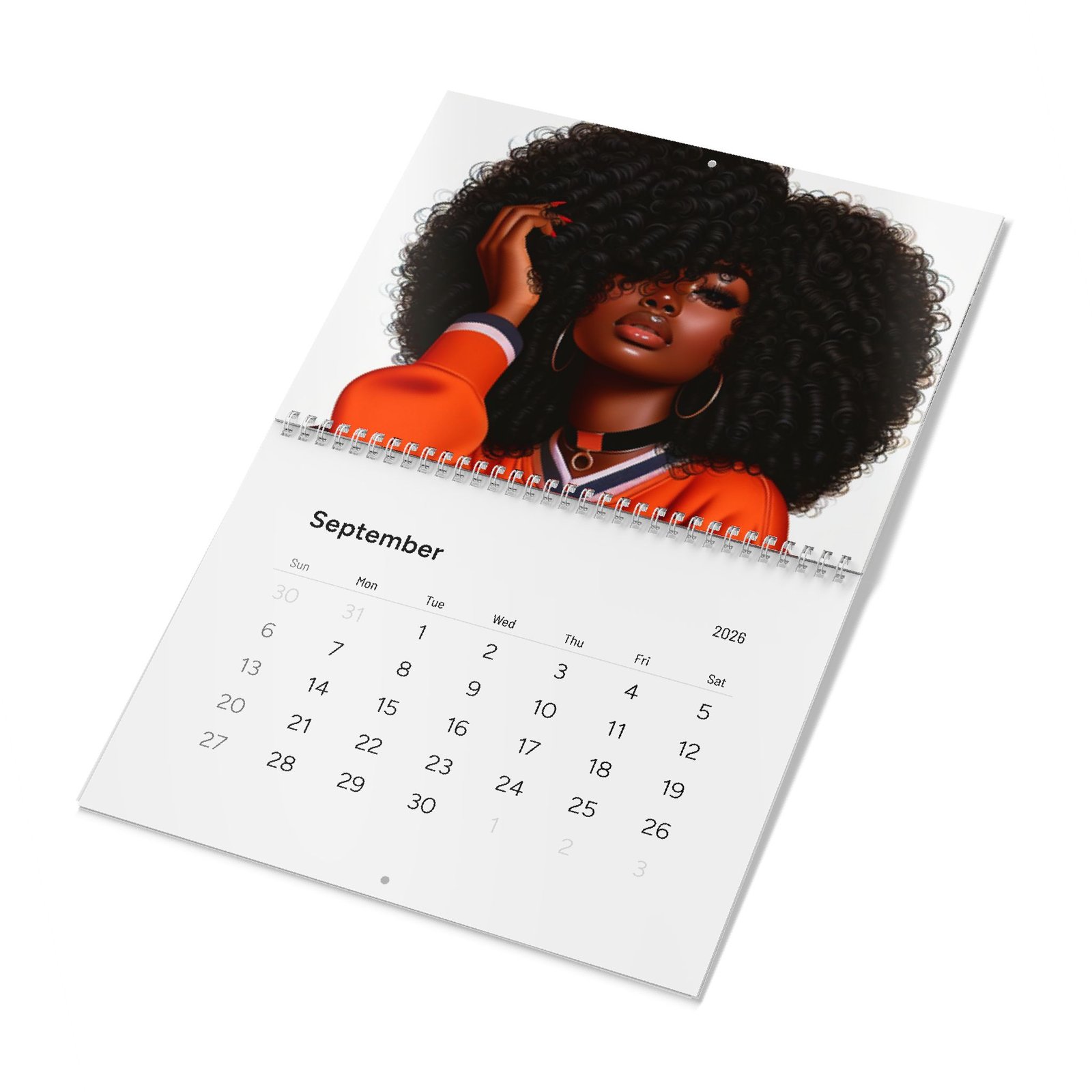 elegant afrocentric wall calendar 2026 | inspirational art, monthly planner, glossy or matte.