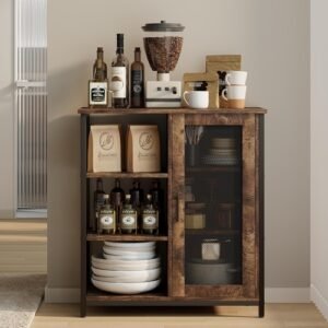 Alternative view of Mini Coffee Bar Cabinet 27.5 Inch Brown Finish Storage Unit
