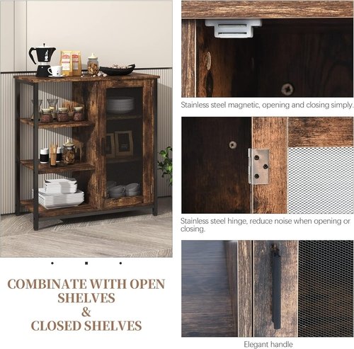 Mini Coffee Bar Cabinet 27.5 Inch Brown Finish Storage Unit - Image 5