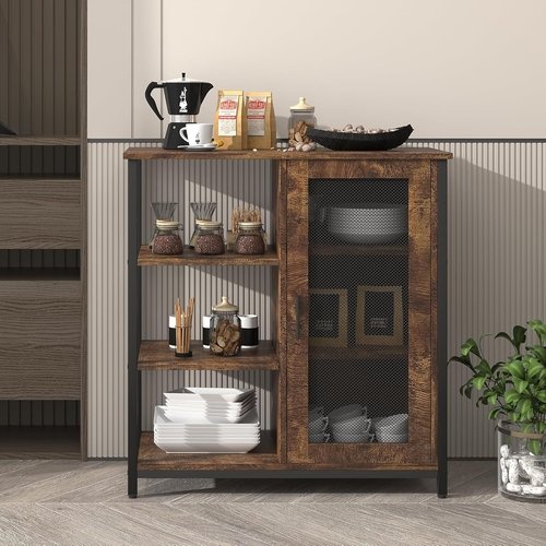 Mini Coffee Bar Cabinet 27.5 Inch Brown Finish Storage Unit - Image 9