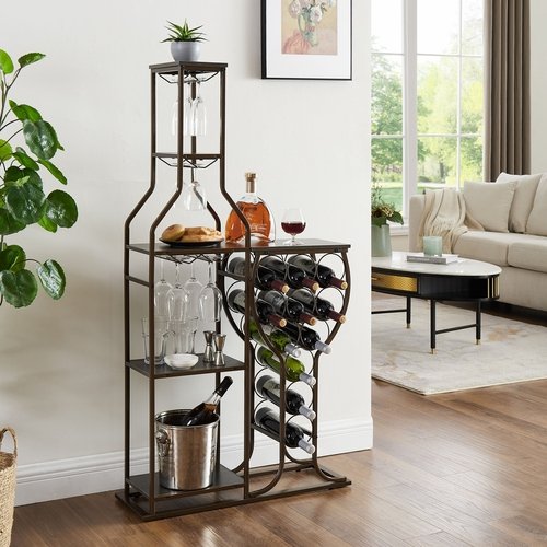 Grey 11 Bottle Wine Bakers Rack, 5 Tier Freestanding Wine Rack with - Image 6