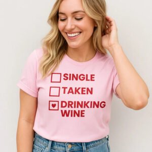 Single Taken Drinking Wine T-Shirt Funny Tee