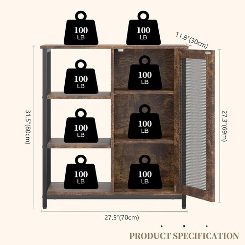 Mini Coffee Bar Cabinet 27.5 Inch Brown Finish Storage Unit - Image 7