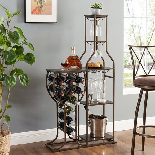 Grey 11 Bottle Wine Bakers Rack, 5 Tier Freestanding Wine Rack with