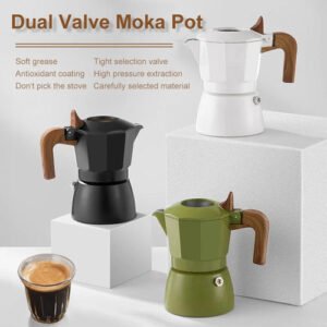 Alternative view of Espresso Maker Dual Valve Moka Pot Vintage Wooden Handle150ML Coffee