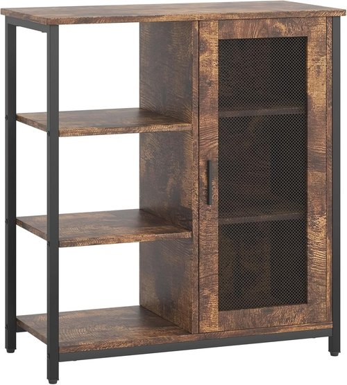 Mini Coffee Bar Cabinet 27.5 Inch Brown Finish Storage Unit - Image 8