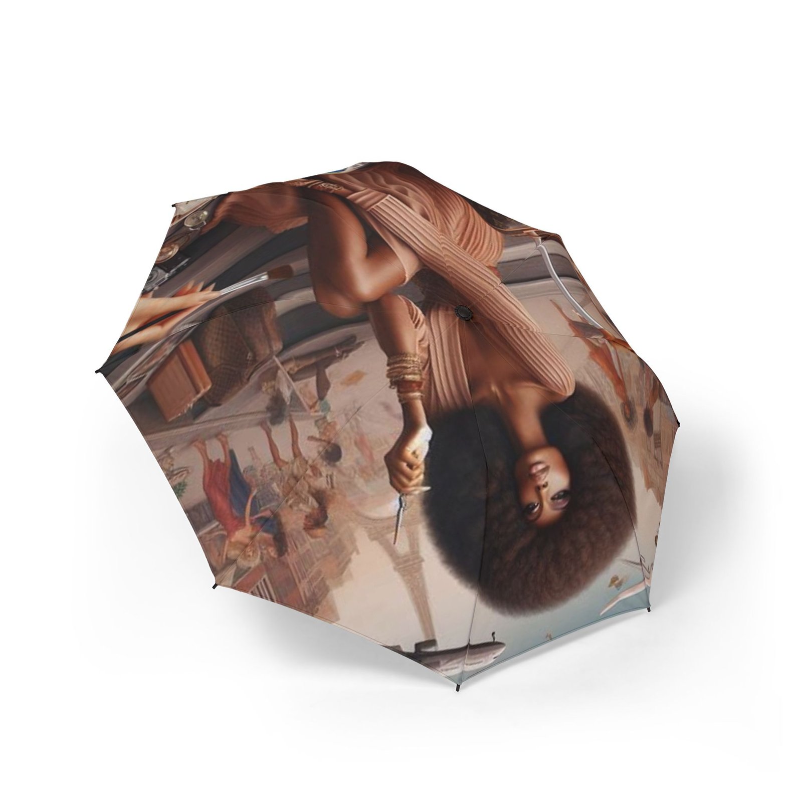13113045680624707948_2048.jpeg Foldable Umbrella — Vintage Afro Portrait Rain Umbrella (Semi-Automatic) - Image 2