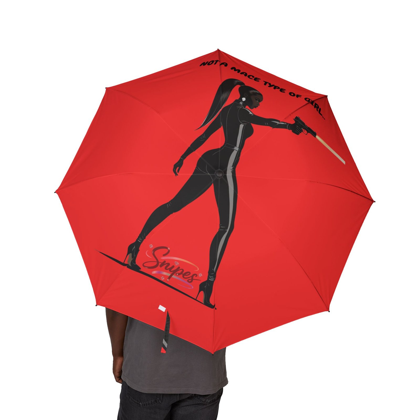 14595499215750242123_2048.jpeg Foldable Umbrella — Red Samurai Silhouette with 'To Make Type Of Order' Graphic