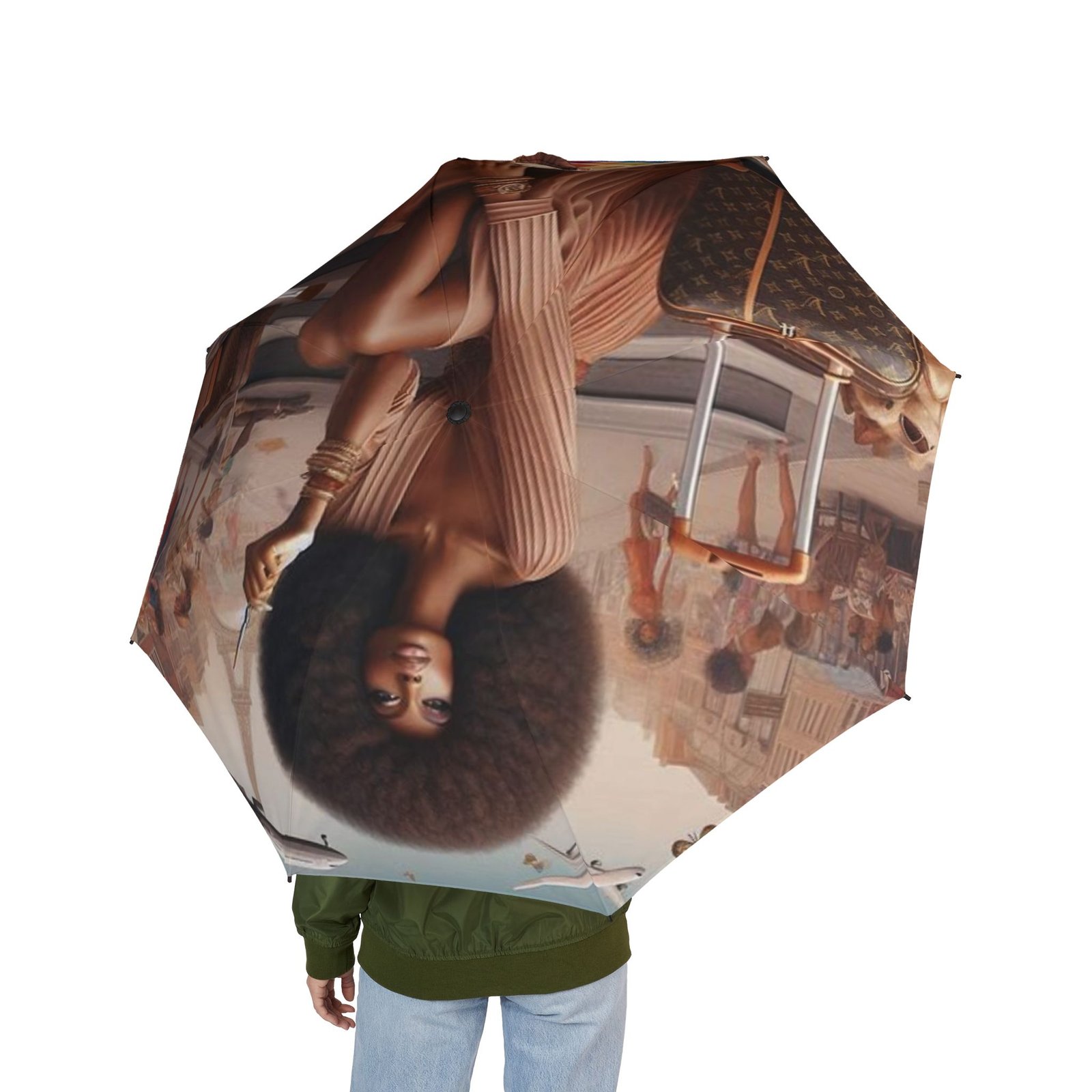 15526565663231714845_2048.jpeg Foldable Umbrella — Vintage Afro Portrait Rain Umbrella (Semi-Automatic) - Image 4