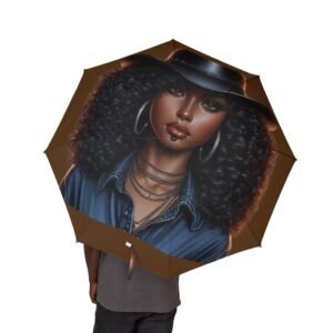 Compact Foldable Umbrella — Afro Woman Portrait Rain Umbrella