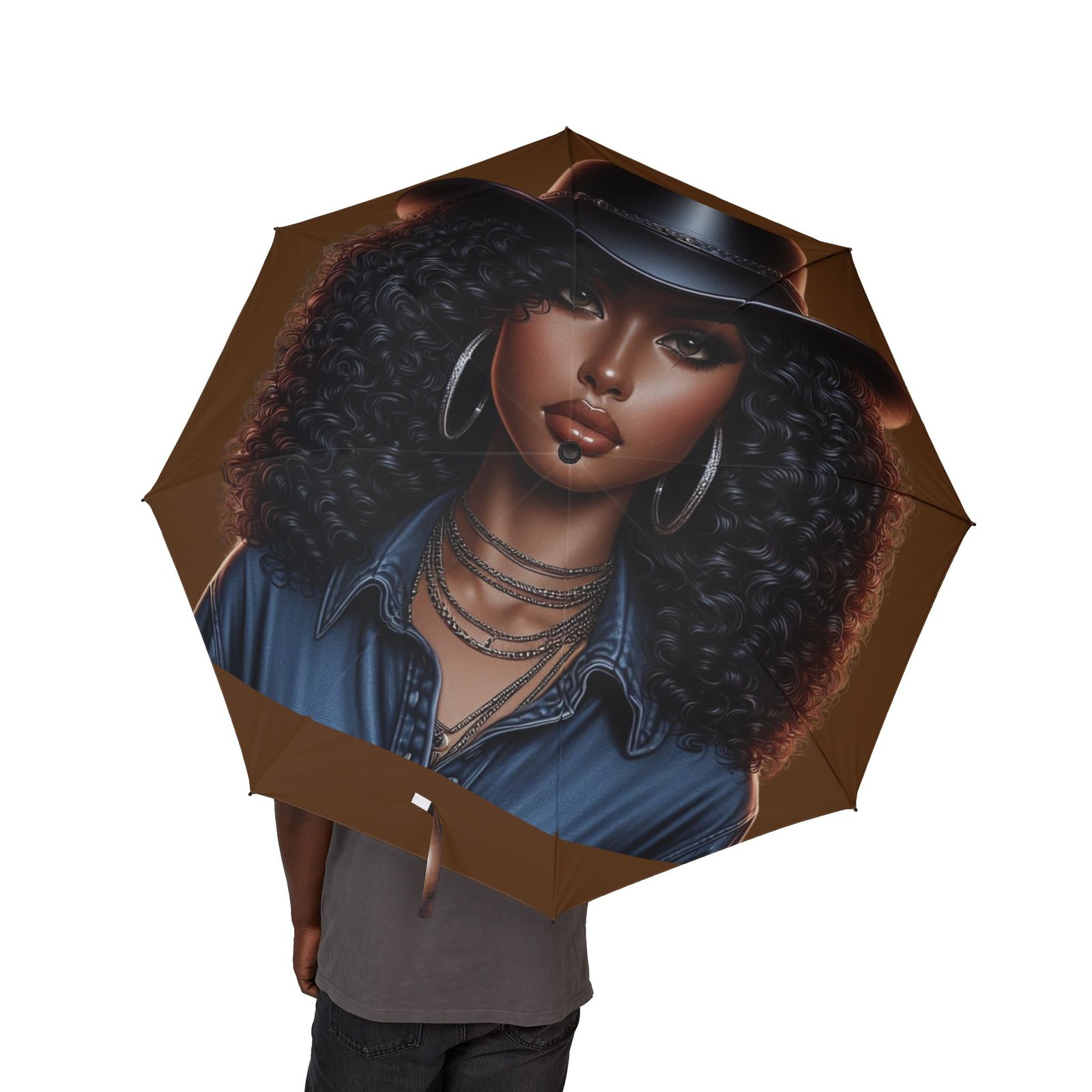 16197994111232273334_2048.jpeg Compact Foldable Umbrella — Afro Woman Portrait Rain Umbrella