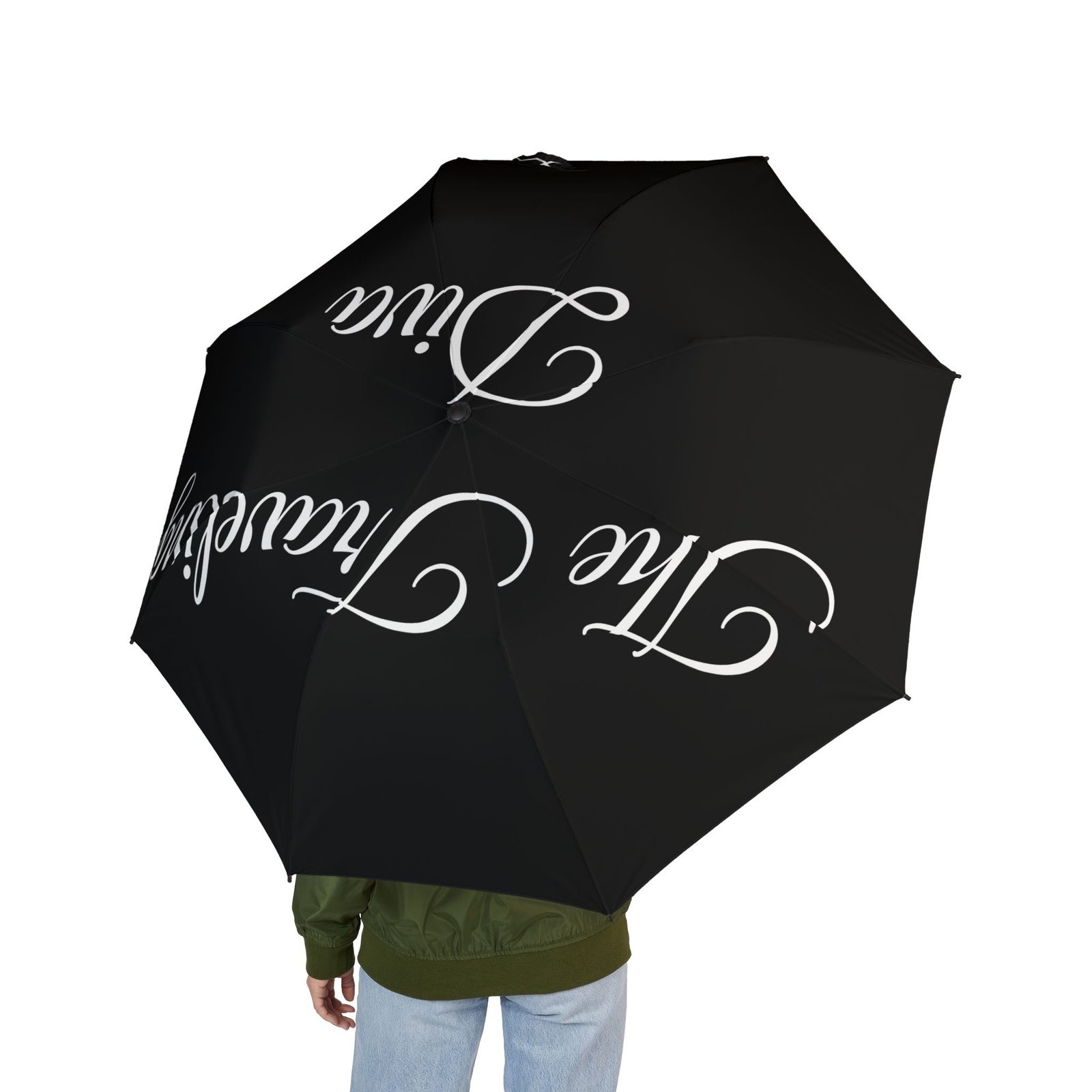 1642262102638721004_2048.jpeg Foldable Umbrella — 'The Answering Diva' Black Compact Umbrella - Image 3