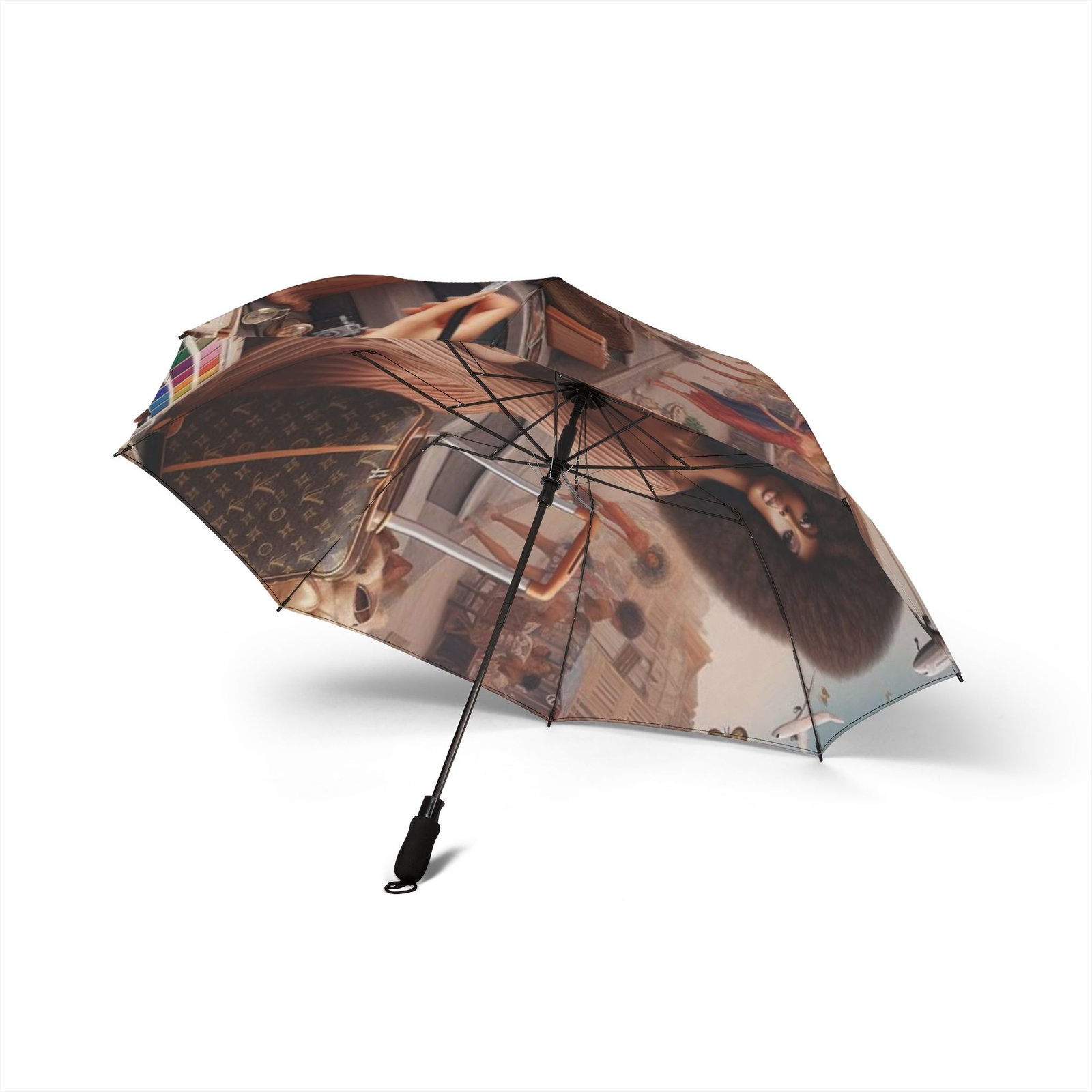 17438451326104307468_2048.jpeg Foldable Umbrella — Vintage Afro Portrait Rain Umbrella (Semi-Automatic) - Image 3
