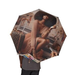 Foldable Umbrella — Vintage Afro Portrait Rain Umbrella (Semi-Automatic)