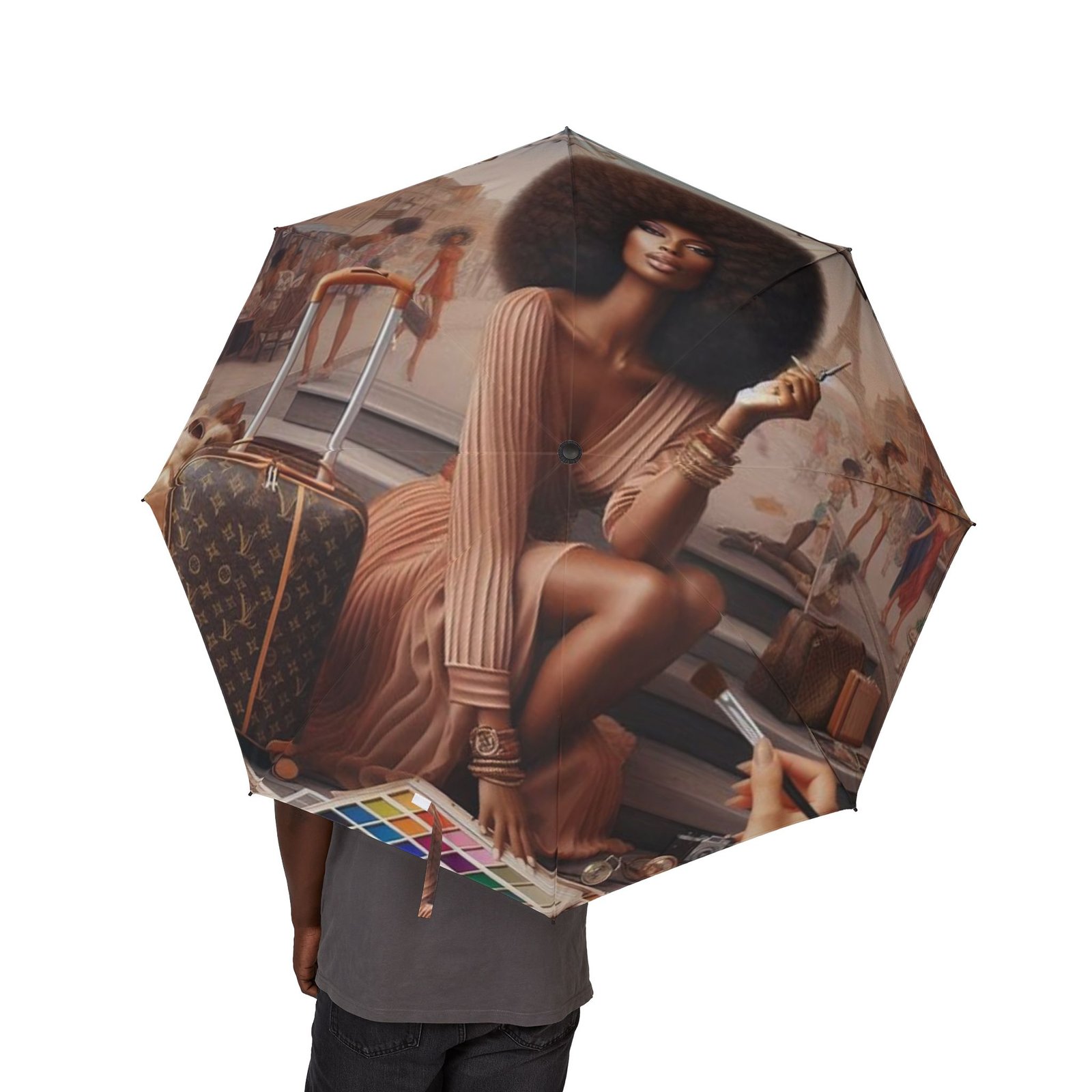 17673400043569170372_2048.jpeg Foldable Umbrella — Vintage Afro Portrait Rain Umbrella (Semi-Automatic)
