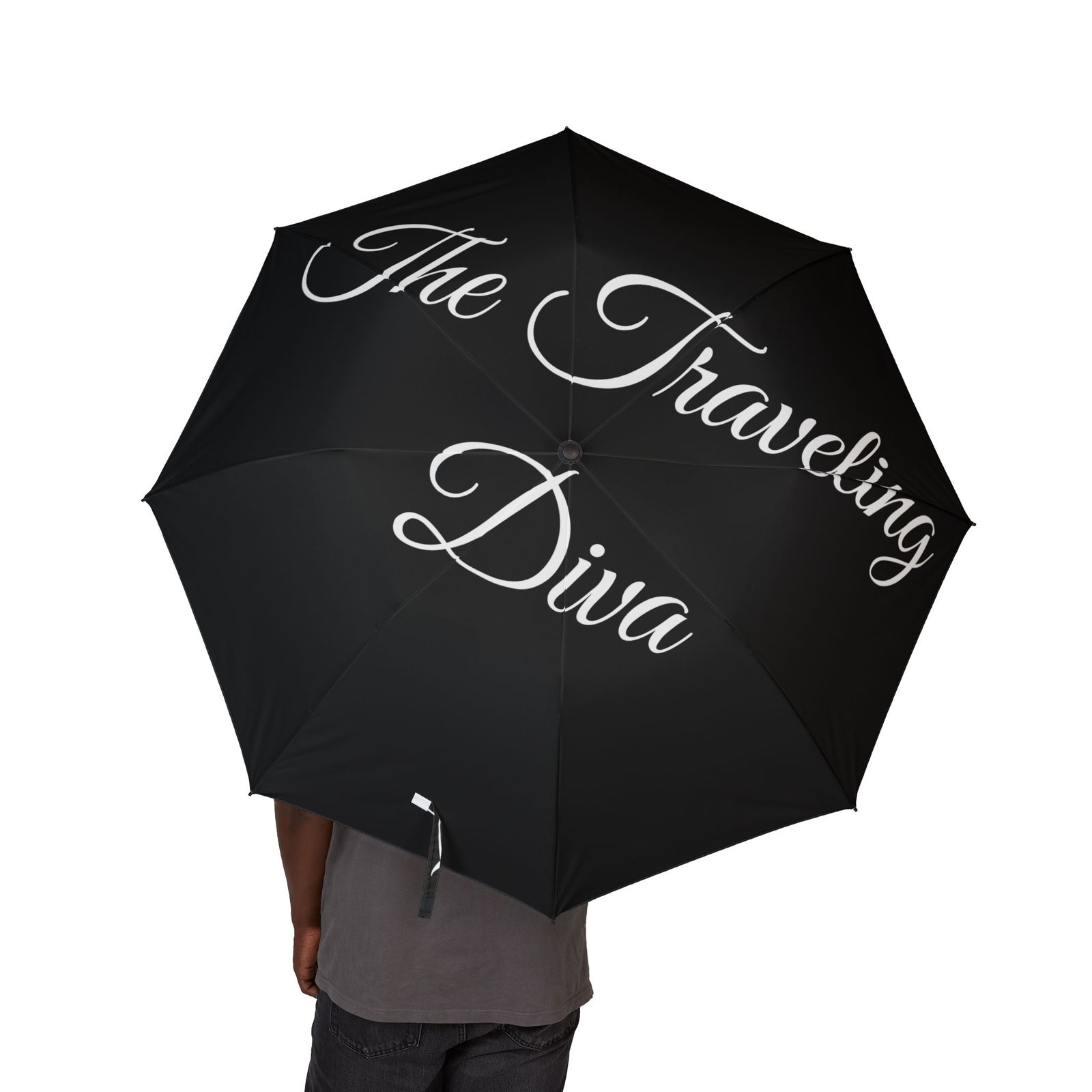 18076165133892069186_2048.jpeg Foldable Umbrella — 'The Answering Diva' Black Compact Umbrella - Image 4