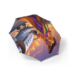 Foldable Umbrella — Vibrant Sunset Traveler Illustration