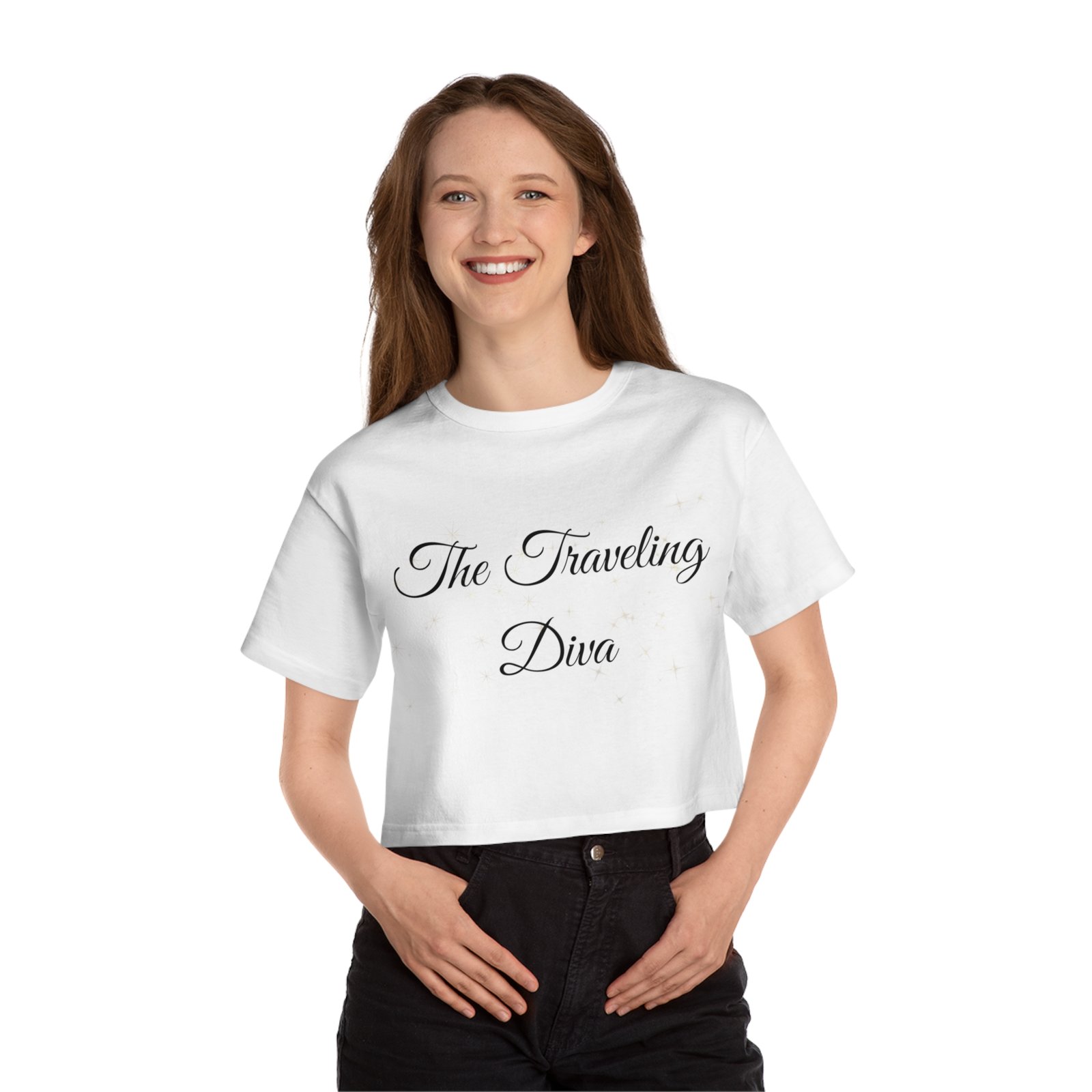 4561173024988686011_2048.jpeg Cropped T-Shirt — "The Traveling Diva" Script Crop Top - Image 3