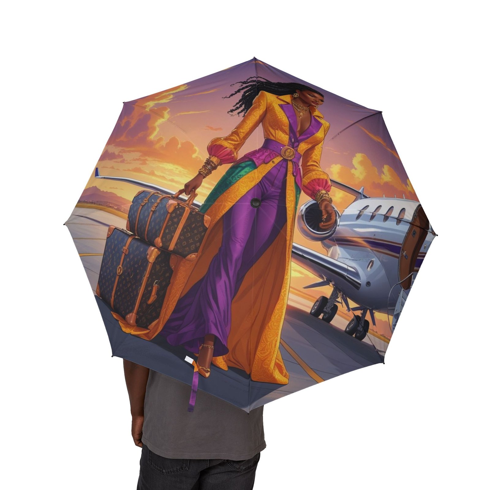 5342786711117530843_2048.jpeg Foldable Umbrella — Vibrant Sunset Traveler Illustration - Image 4