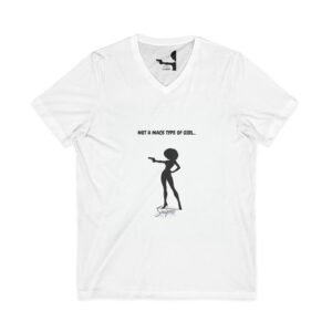Afro Femme Silhouette V‑Neck Tee — "Not A Mace Type Of Girl" Graphic Shirt