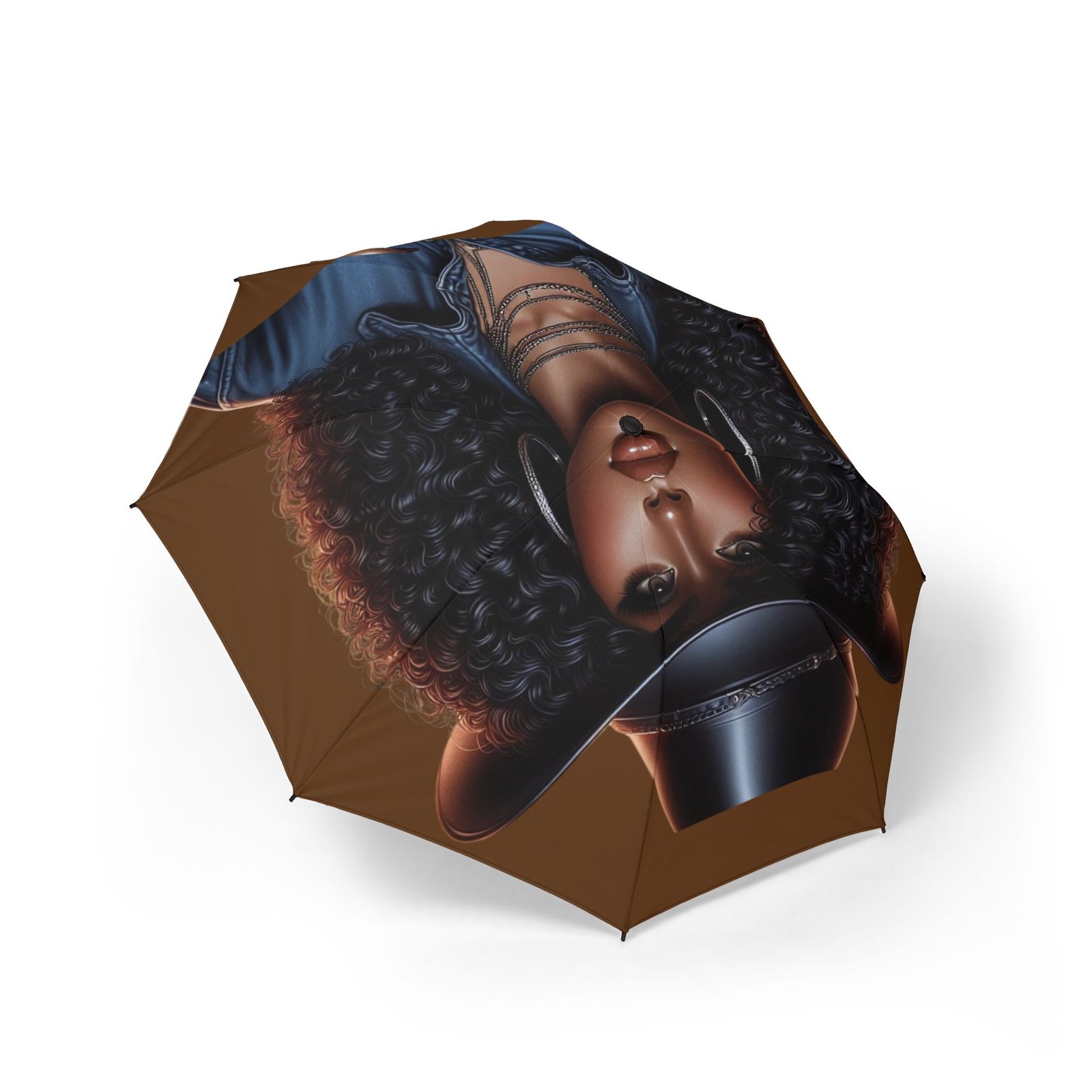 8075934319981924191_2048.jpeg Compact Foldable Umbrella — Afro Woman Portrait Rain Umbrella - Image 2