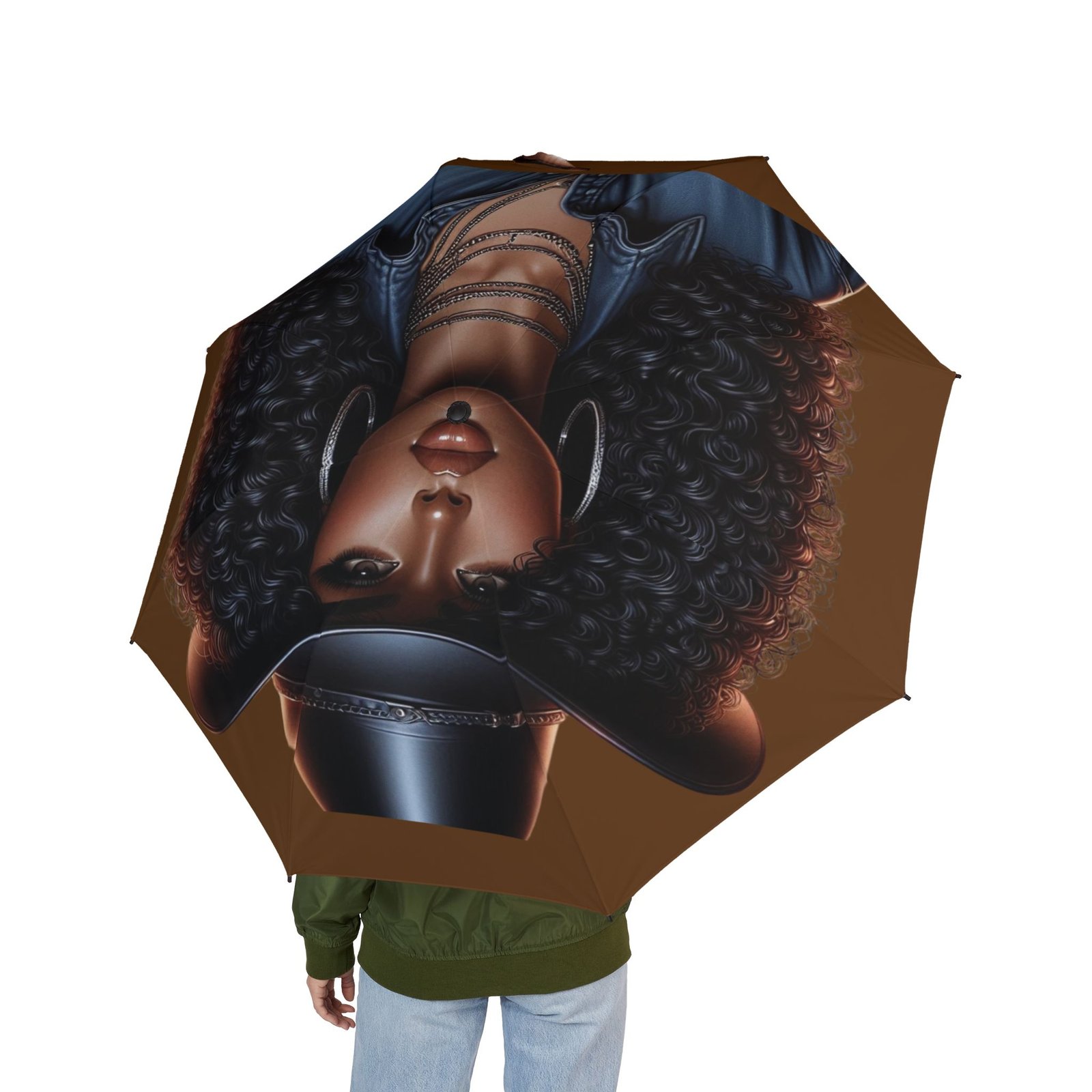 9204588930066561087_2048.jpeg Compact Foldable Umbrella — Afro Woman Portrait Rain Umbrella - Image 4